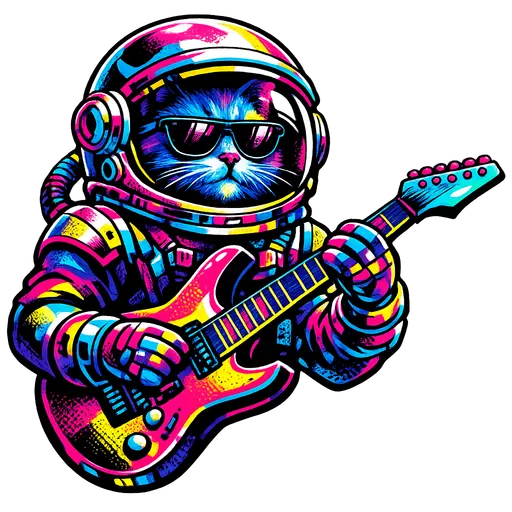 Gato astronauta tocando guitarra