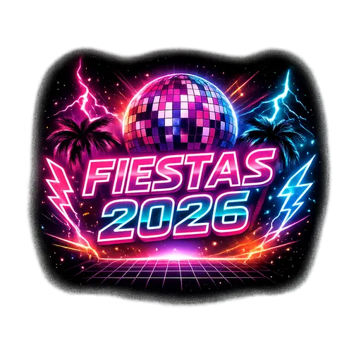 FIESTAS 2026 estilo neón synthwave