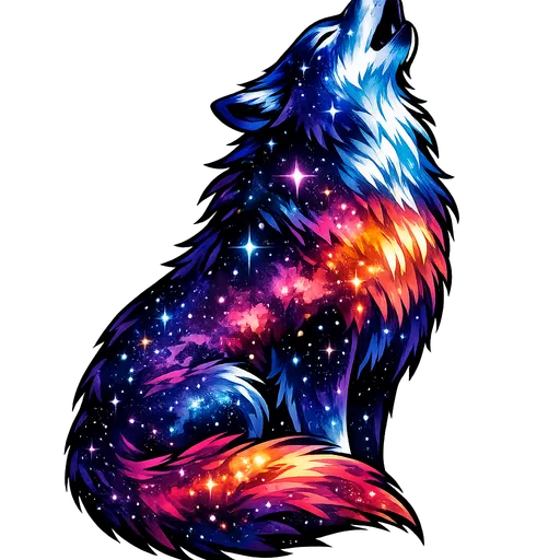 Un lobo galáctico con auroras boreales